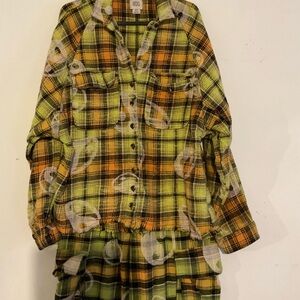 BDG Green and Yellow Plaid Jumpsuit